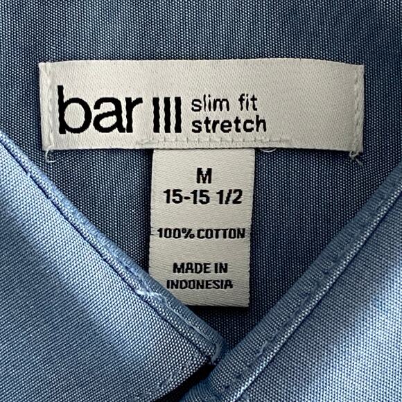 Bar III Men's Medium Button-Up Dress Shirt Slim Fit Stretch Light Indigo NEW - Picture 10 of 12